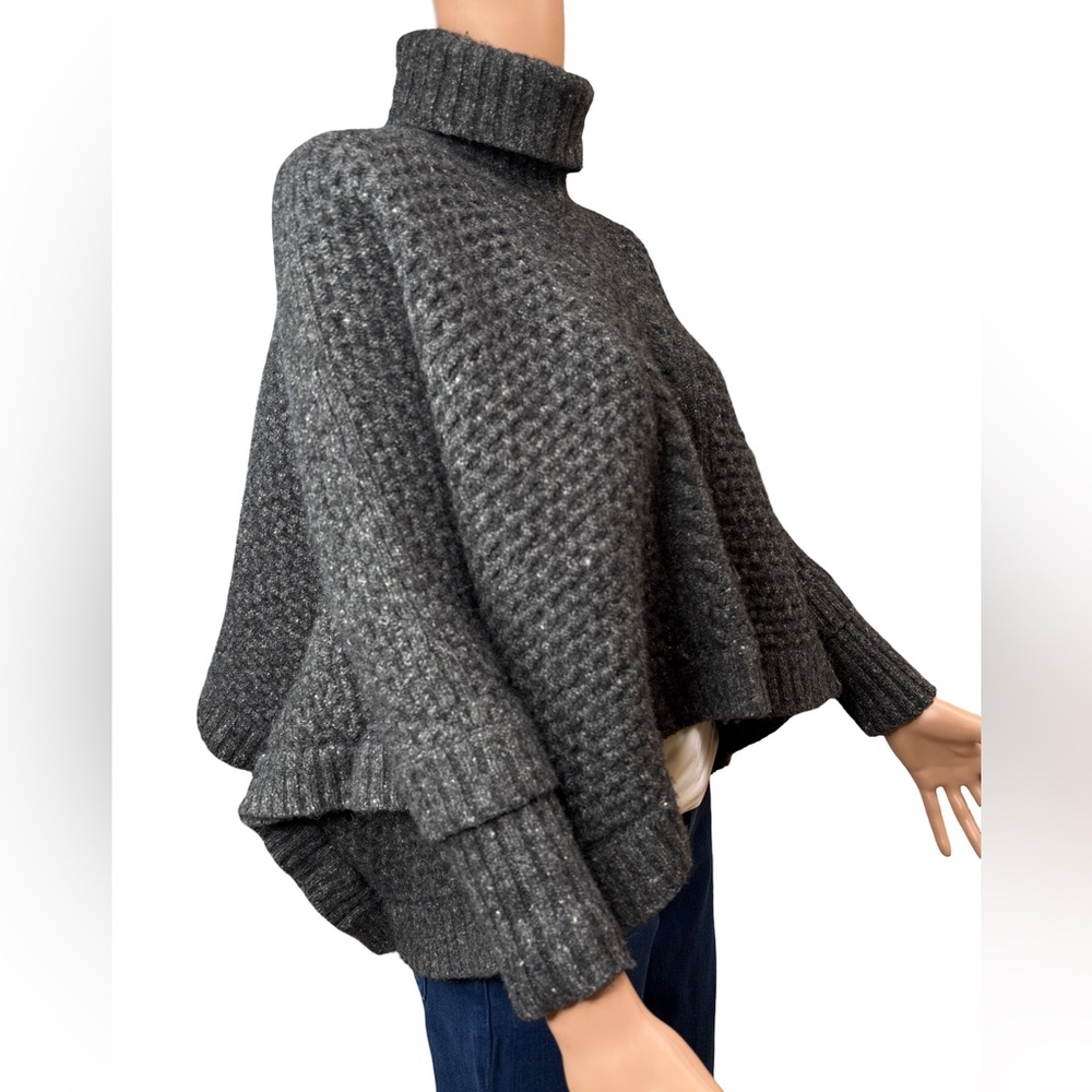 Lands' End Charcoal Cowl Neck Merino Wool Blend Poncho Sweater Medium